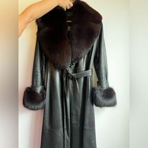 ORYAN LINEA PELLE Women Black Winter Leather Coat With Authentic Arctic Fox Fur